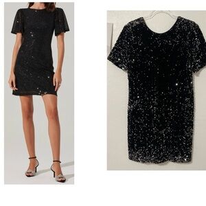Alex Marie Woman’s Cocktail Party Sequin Dress 
Elegant Black Shift Silhouette